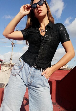 90'S VINTAGE SHINY BLACK SHIRT