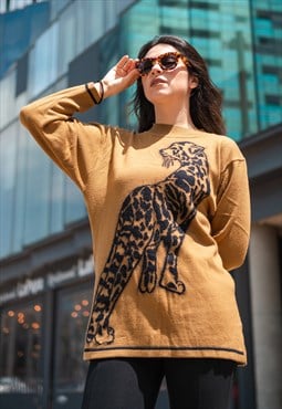 Vintage 80s Rare Leopard Sweater in Mustard