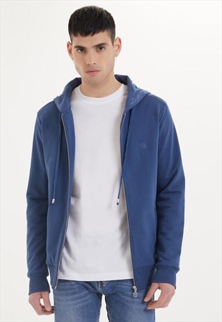 ESSENTIALS ORGANIC COTTON ZIP HOODIE IN DARK DENIM