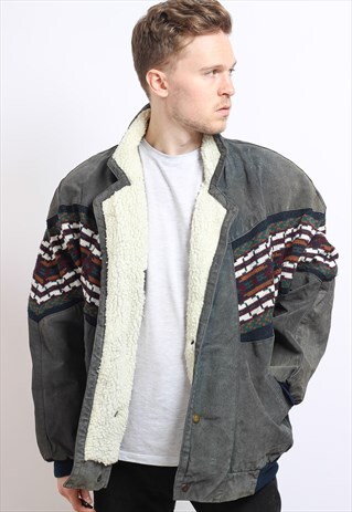 VINTAGE AZTEC FLEECE LINED JACKET