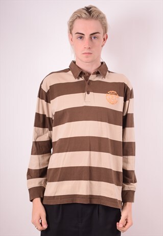 FILA MENS VINTAGE POLO SHIRT LONG SLEEVE MEDIUM BROWN 90S
