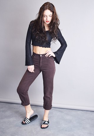 90'S RETRO HIGH WAIST BROWN DENIM CLASSY MOM'S JEANS
