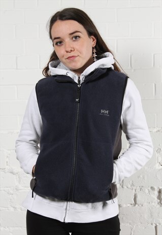 VINTAGE HELLY HANSEN FLEECED BODYWARMER IN NAVY W/ LOGO