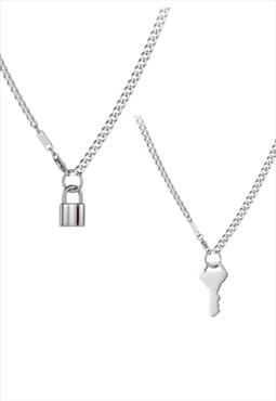 Silver Best Friend 4 Eva Lock & Key Necklace Set
