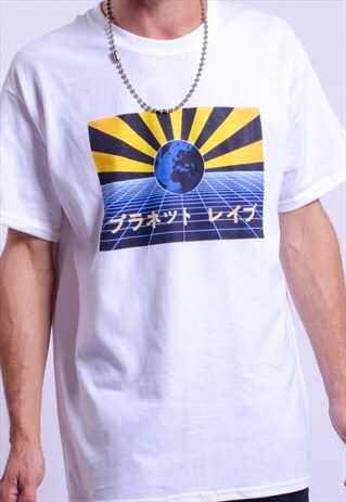 PLANET RAVE JAPAN 90S GRAPHIC PRINT RAVE, FESTIVAL TEE WHITE