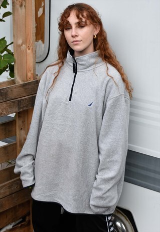 VINTAGE 90S NAUTICA HALF ZIP GREY SWEATER / JUMPER / FLEECE