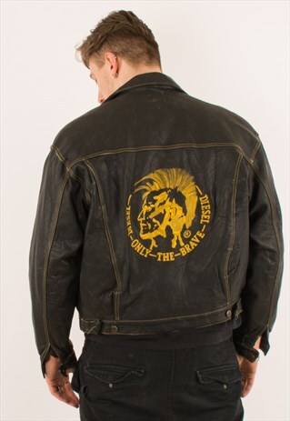 VINTAGE 80S BROWN DIESEL LEATHER JACKET LARGE