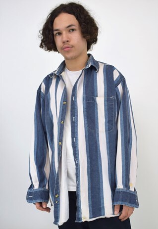 VINTAGE 90'S BLUE & GREY STRIPED SHIRT