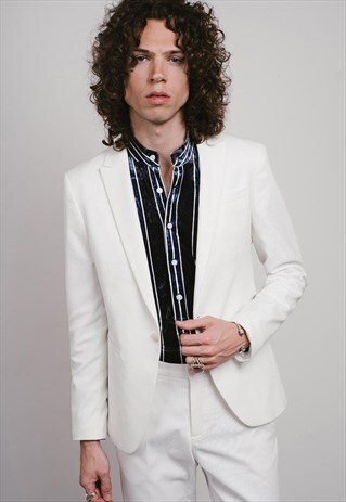 MENS CAVENDISH BLACK AND NAVY STRIPED VELVET KAFTAN SHIRT