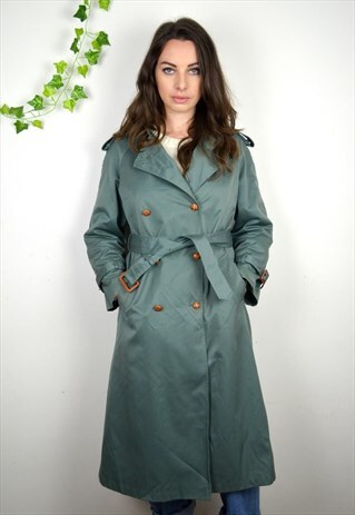 90S VINTAGE BLUE DOUBLE BREASTED TRENCH COAT