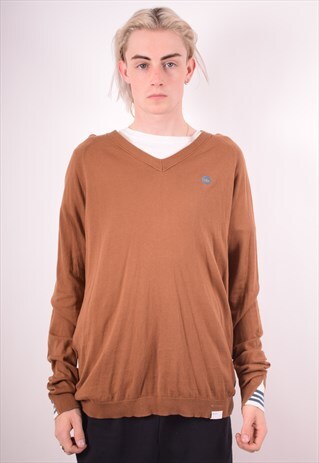 ADIDAS MENS VINTAGE JUMPER SWEATER LARGE BROWN 90S
