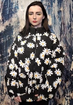 Sunflower jacket daisy bomber floral coat in black white