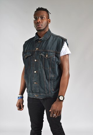 VINTAGE WRANGLER CHARCOAL SLEEVELESS DENIM JACKET