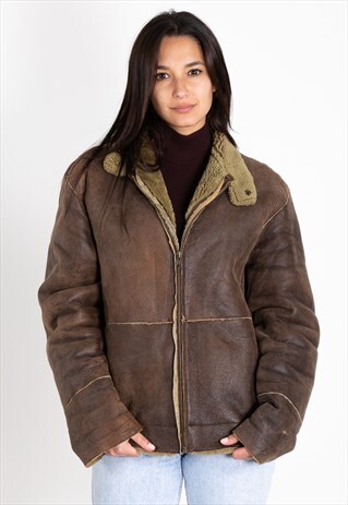 VINTAGE 80S ITALIAN SHEARLING REAL LEATHER JACKET / S0304