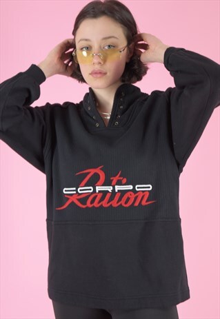 VINTAGE 90S SWEATSHIRT JUMPER IN BLACK W CORPORATION PRINT
