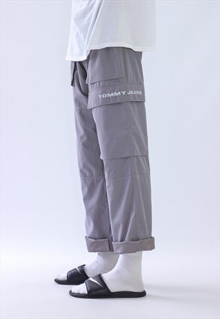 VINTAGE MENS TOMMY JEANS CARGO WORK WEAR PANTS WINDBREAKER