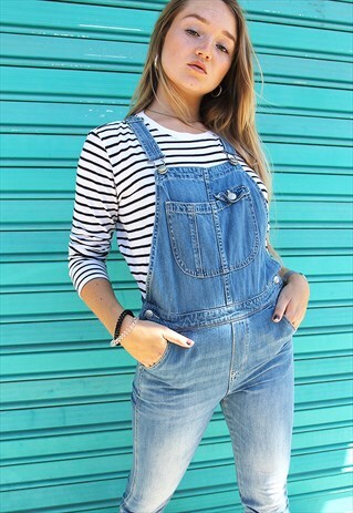 LIGHT BLUE DENIM CROPPED DUNGAREES