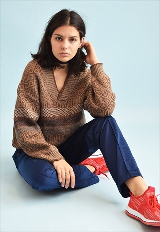 70'S RETRO FAIR ISLE JAZZY KNIT WOOLEN JUMPER