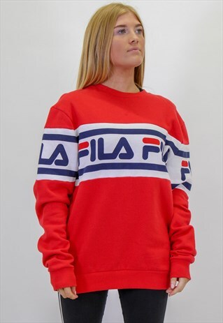 VINTAGE FILA SPELL OUT SWEATER IN LARGE RED