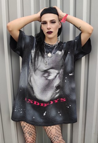 GRUNGE GRAFFITI TEE CREEPY PRINT GRADIENT T-SHIRT FADE BLACK