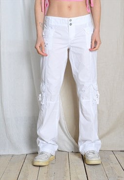 Y2K White Lightweight Cotton Cargo Womens Pants