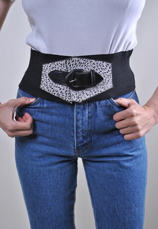 90S WOMAN VINTAGE BLACK EVENING WIDE DRESS BELT