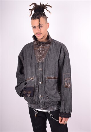 MENS VINTAGE DENIM JACKET LARGE BLACK 90'S