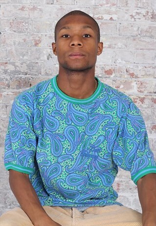 VINTAGE BEST COMPANY PATTERN T-SHIRT BLUE