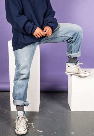 VINTAGE LEVI'S 501 MOM JEANS IN BLUE WITH PAINT MARKS