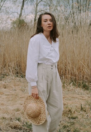 EDWARDIAN WHITE SHIRT COLLARED VINTAGE FRENCH BLOUSE XXXL