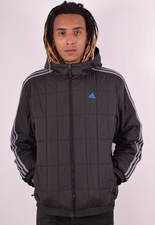 ADIDAS MENS VINTAGE PADDED JACKET MEDIUM BLACK 90S