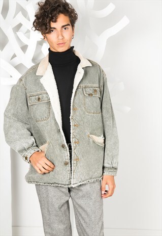 VINTAGE 80'S LEE DENIM SHEEPSKIN JACKET 0075 / 5418 / 300