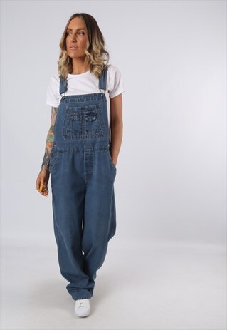 DENIM DUNGAREES VINTAGE WIDE LEG TALL LENGTH UK 14 (G34D)