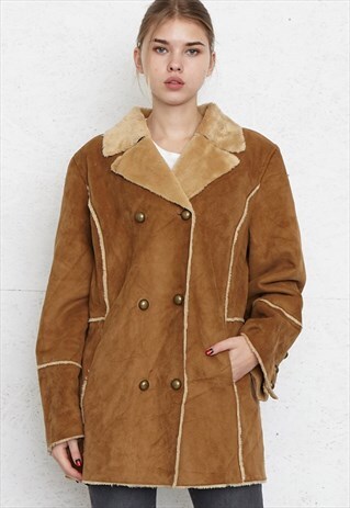 VINTAGE BROWN SHEARLING SHERPA COAT
