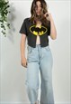 Vintage 90s Cropped Batman T-Shirt Grey Tie Front Size M