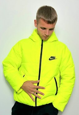 Nike Neon Puffer Thick Zip Hooded Coat Jacket Size Small