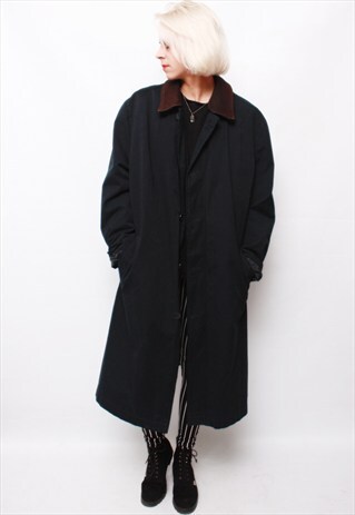VINTAGE 80' AMAZING BLACK WINTER COAT WITH SUEDE COLLAR