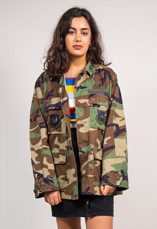 90'S VINTAGE U.S. AIRFORCE PATCH GRUNGE STYLE CAMO JACKET