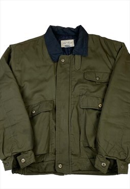 Green multipocket full zip up branded jacket