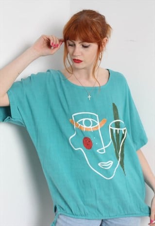 Vintage Picasso Oversize Graphic T-Shirt Green