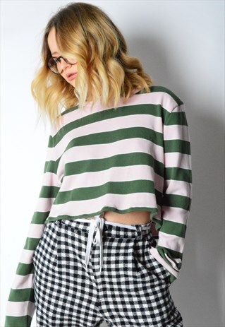 REWORKED VINTAGE STRIPPED TOMMY HILFIGER CROPPED TOP