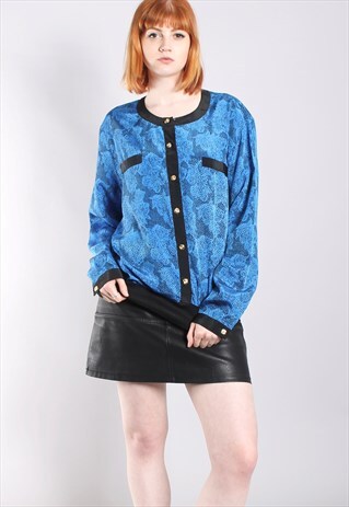 VINTAGE 80S FLORAL SATIN BUTTON TOP
