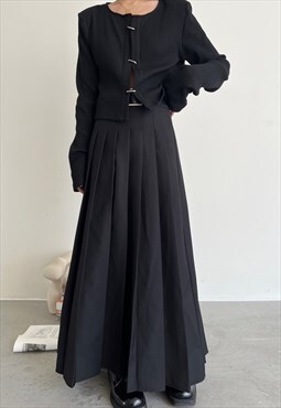 Black Pleated A line midi skirt 