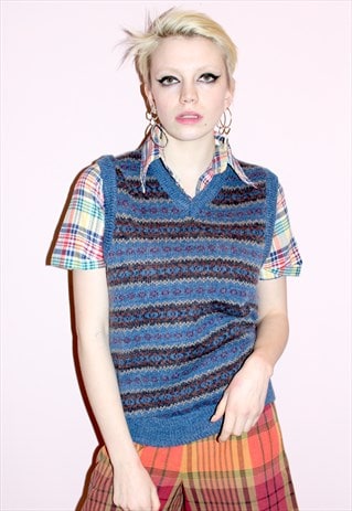 VINTAGE 70S C&A AZTEC KNIT VEST JUMPER RETRO
