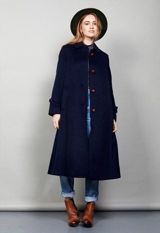VINTAGE CLASSIC 1970'S NAVY A-LINE COAT