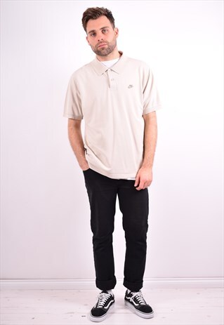 NIKE MENS VINTAGE POLO SHIRT XL BEIGE 90'S