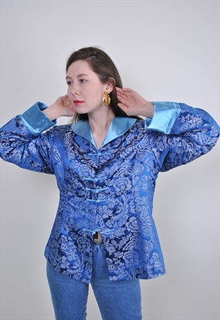 VINTAGE JAPAN FLORAL BLOUSE, FLOWERS PRINT ORIENT KIMONO