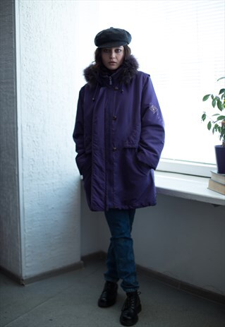 VINTAGE 80'S PURPLE ZIP UP PARKA COAT