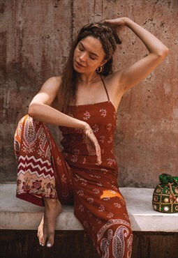 Aleah Backless Jumpsuit Floral Print Red Clay