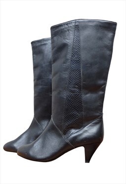 Vintage 80s Western Boots Boho Chic Mid-Calf Black Heeled